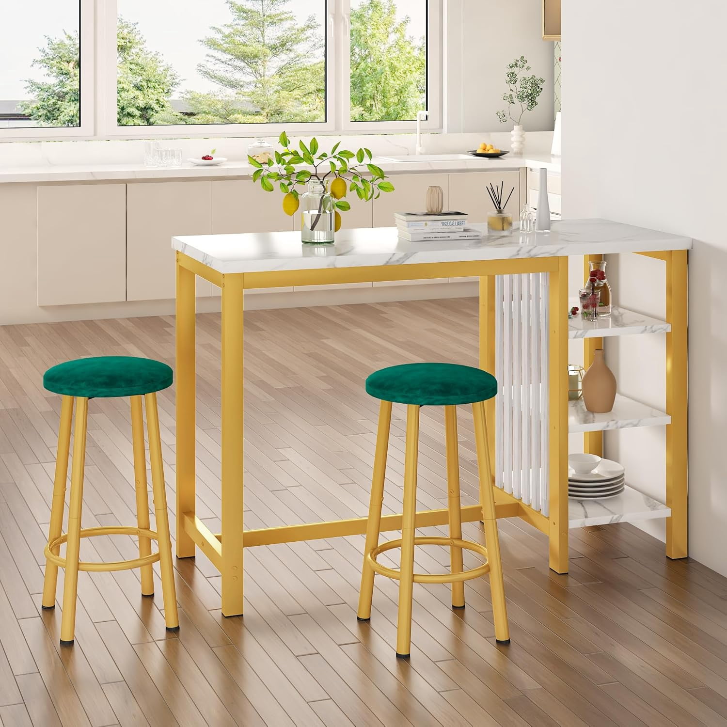 Furniture Kitchen Bar Height Table and Stools for 2, 4-Tier Compact ...