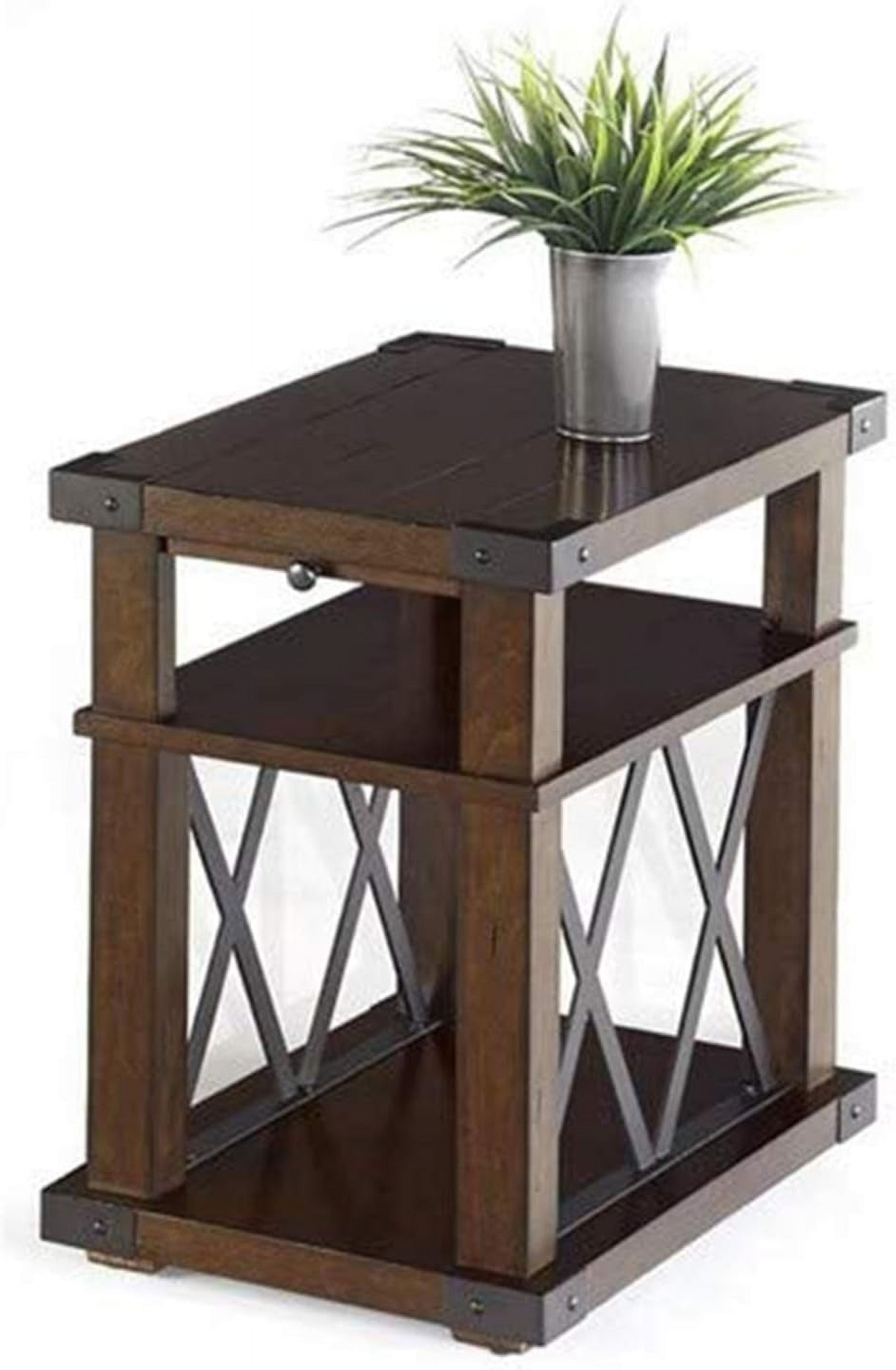 Vintage Brown Industrial Wood and Metal Chairside Table