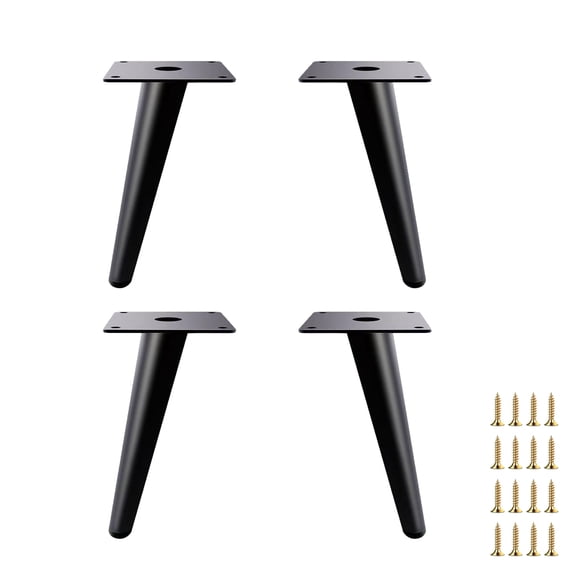 Furniture Legs 6” Set of 4 Metal Matte Black Mid-Century Modern Replacement Feet for Sofa, Dresser, TV Stand, Chair and Nightstand, Heavy Duty Support