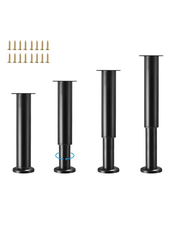 Furniture Legs Metal Adjustable 4 Pcs 11.8-20.5 inch, Adjustable Cabinet Legs for Sofa/Bed/Chair/Dresser/Table, Bed Center Slat Support Legs, Black