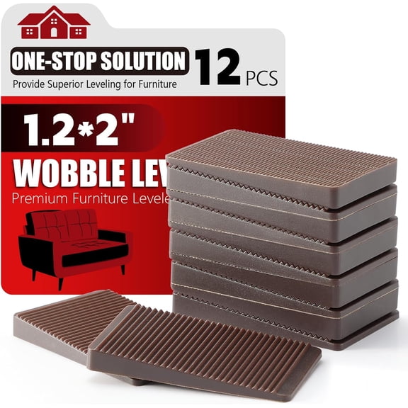 Furniture Leveler 12pcs Kit Size Variety | Multi-Purpose Rubber Shim for Leveling Feet Stable | Anti-Wobble Pad for Uneven Table, Dresser Leg, Toliet and More Furniture | Prevent from Wobbling