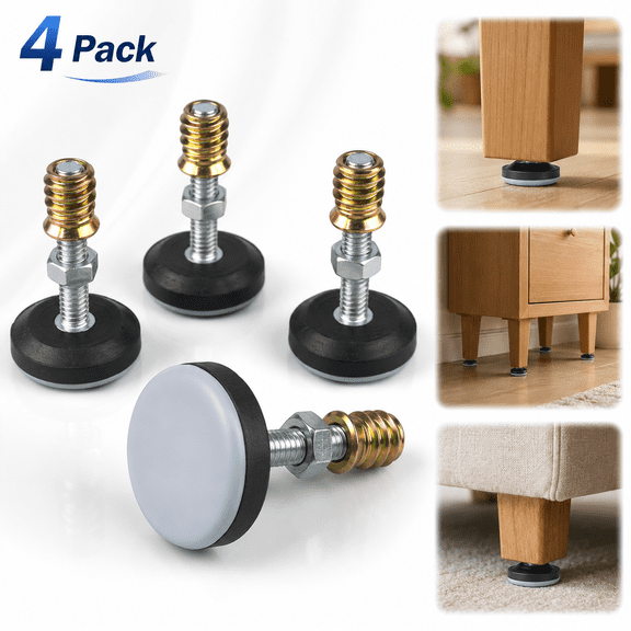 Furniture Leveler PTFE(Teflon) Bottom(28mm Base 1/4-20,8 Pack),Threaded Shank Adjust Pads,Table/Chair/Cabinet/Sofa Medium Adjustable Legs Leveling,Nuts Installation and Floor Protection