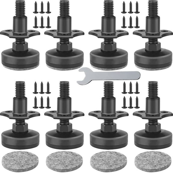 Furniture Levelers 3/8"-16 Thread Kit | Heavy Duty Carbon Steel Leveling Feet with T-Nut | Adjustable Height Pads for Tables, Cabinets, Chairs, Workbench, Sofa | Floor Protectors, Easy Install, Black