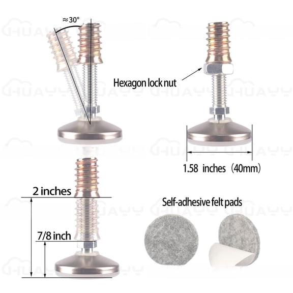 Furniture Levelers Swivel Feet Angle Height Adjustable 3/8-16 Kits-8 Sets