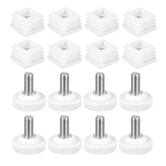 Furniture Leveling Feet, 16 Sets 25 x 25mm Square Insert Furniture Adjustable Leveler, M8 Thread End Caps (White)