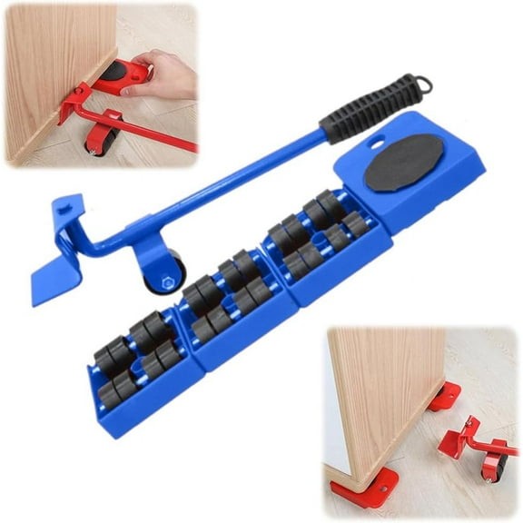 Furniture Lift Mover Tool Set,Furniture Lifter Tool Furniture Movers with Adjustable Height Lifting Tool Lever & 4 Wheels, Mover Dolly Sliders Tool for Heavy Furniture Appliances (Blue, One Size)