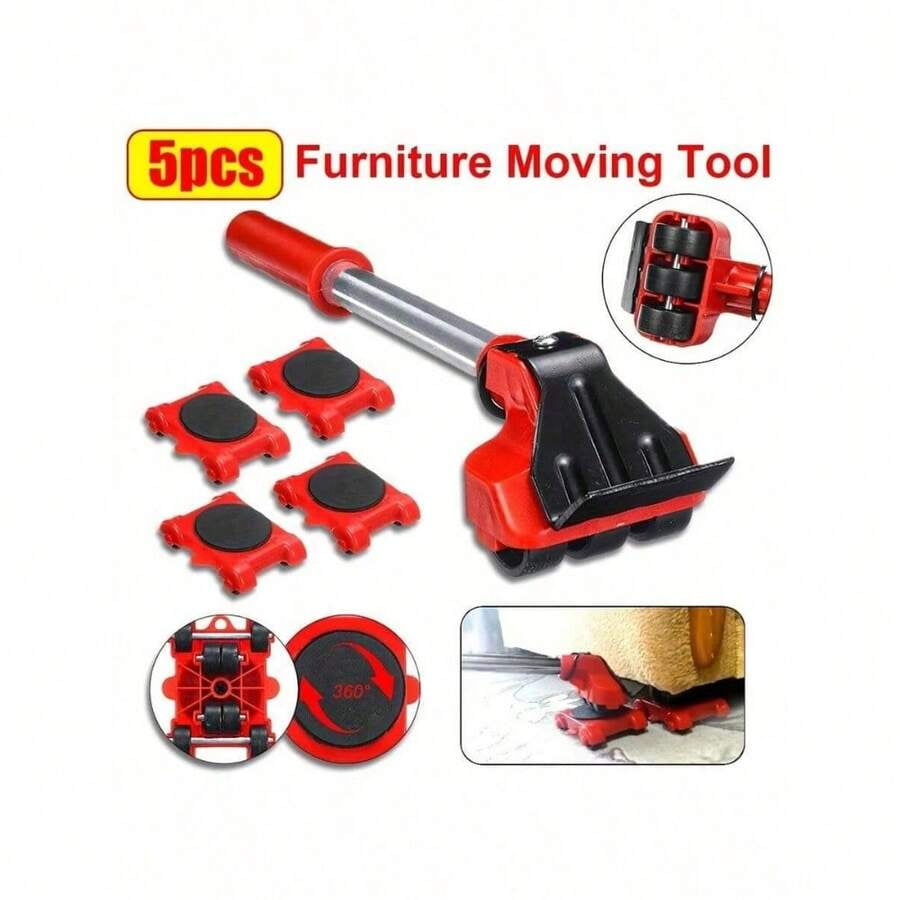 Furniture Lifter and Mover Tool with 360° Rotatable Wheels, 1700+ lb Capacity 5pc Furniture Dolly Set, Heavy Duty Appliance Roller for Safe Home Moving, Gray