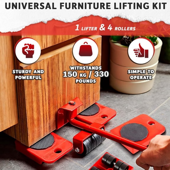 Furniture Lifter Mover Tool Set with Wheels Heavy Duty Moving Dolly Kit for Sofa Bed Cabinet Washing Machine Appliance Sliders Rollers Easy llantas para muebles (RED)