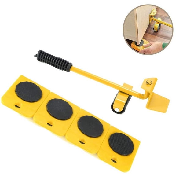 Furniture Lifter with 4 Pack Moving Sliders Heavy Furniture Roller Move Tools Max Up for 150KG/330 LB, 360 Degree Rotatable Pads (Yellow)