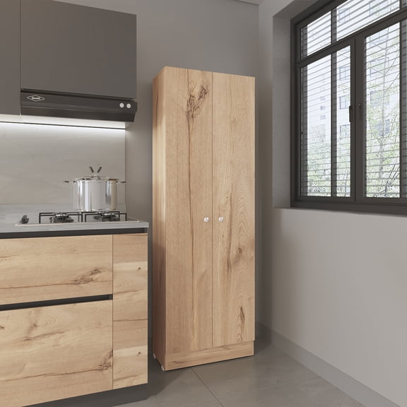 Furniture Max 2-Door Storage Cabinet - Wenge & Light Oak - 71" Tall, 5 Shelves - Manufactured Wood