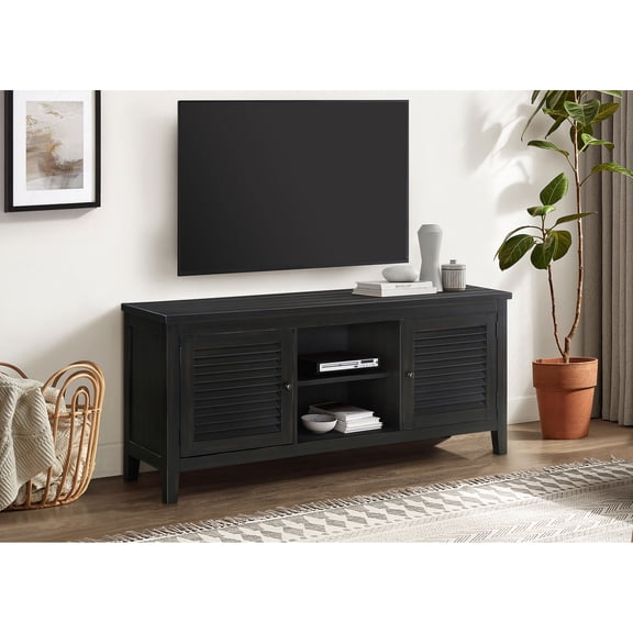 Furniture Max 60" TV Stand for TVs up to 65", Distressed Java Wood, 2-Door, Shutter Style, Cord Management, Living Room Entertainment Center