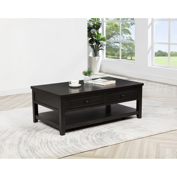 Furniture Max Coffee Table, Distressed Java Solid Wood, Rectangular, 48" W, 2 Drawers, Living Room & Media Space