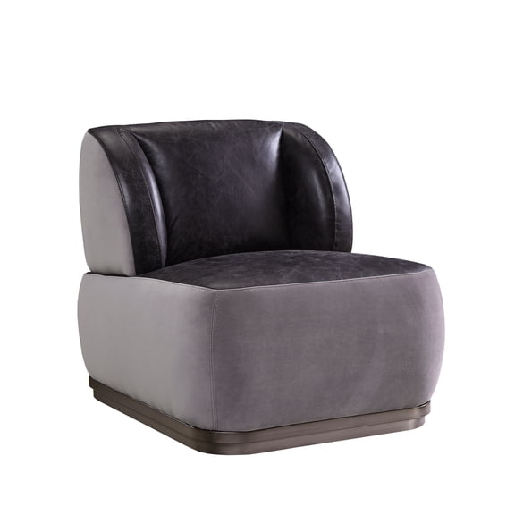 Furniture Max Top Grain Leather Accent Chair - Vintage Grey & Black, Industrial Patchwork Frame - 30"H x 29"W x 33"D
