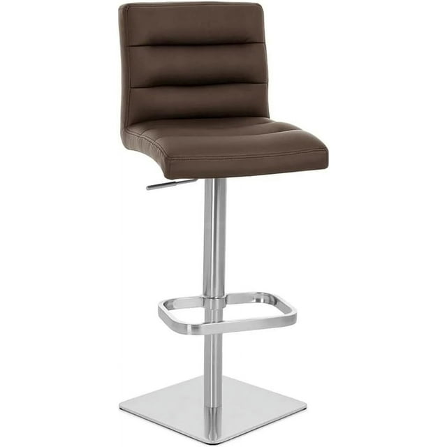 Furniture Modern Adjustable Height Brown Bar Stool with Brushed Square