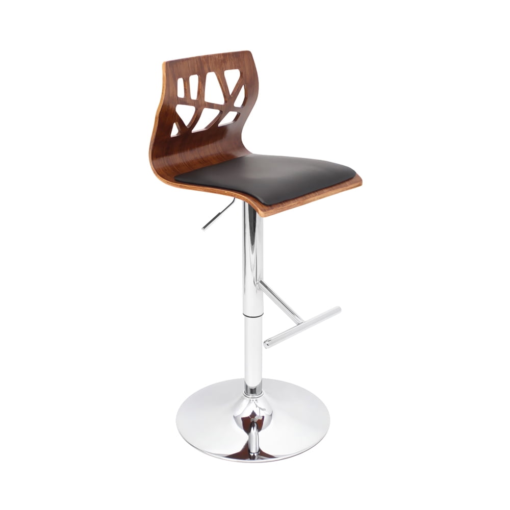 Contemporary Swivel Adjustable Folia Barstool in Walnut & Black