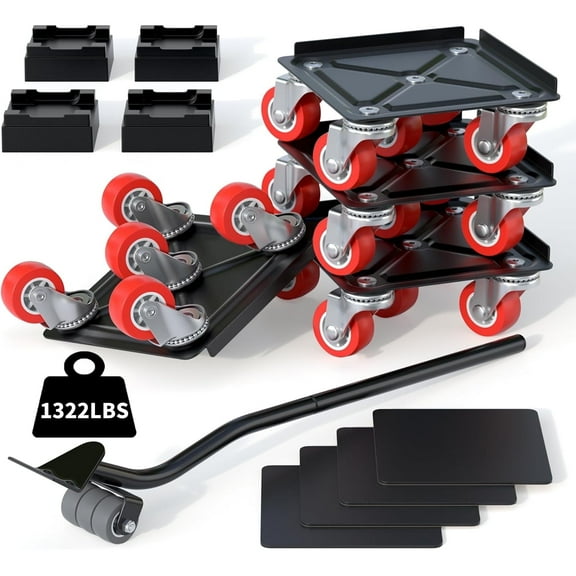 Furniture Mover Sliders Dolly & Lifter Tool Set, 1322lbs Load Heavy Small Furniture Transport Moving Tools with 360° Rotation Wheels, Anti Slip Mats and Height Enhancing Mats, Black