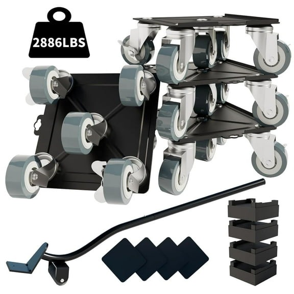 Furniture Mover Sliders Dolly & Lifter Tool Set, 2886lbs Load Heavy Small Furniture Transport Moving Tools with 360° Rotation Wheels, Anti Slip Mats and Height Enhancing Mats, Black