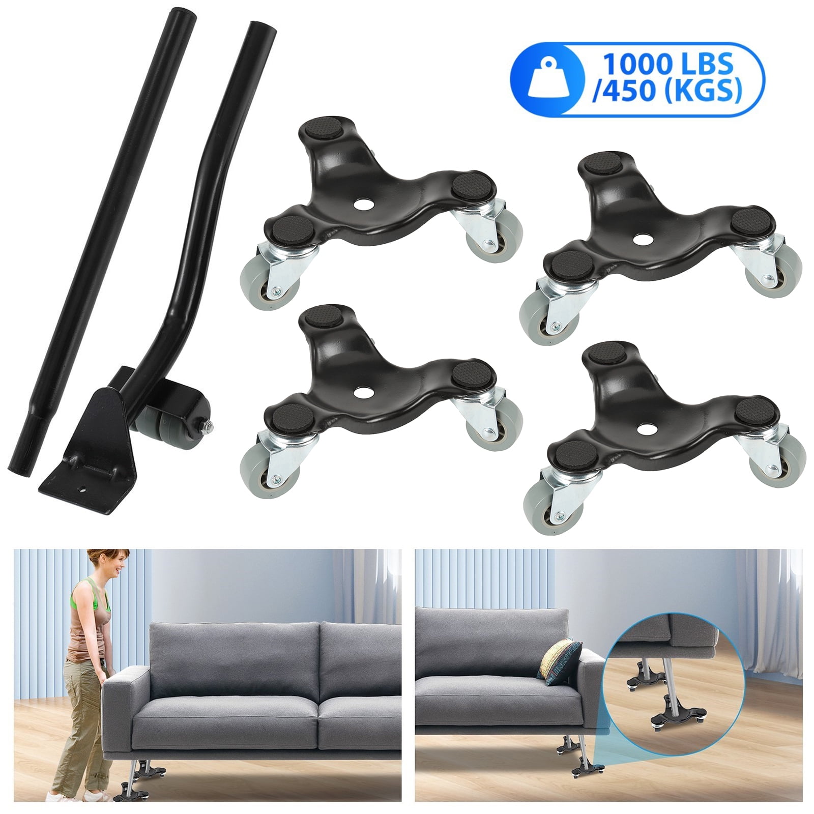 400kg Heavy Duty Furniture Transport Mover Sliders Wheel Easy Furniture Mover Tool Set Wheel Roller Tools, Men's, Size: One size, Black