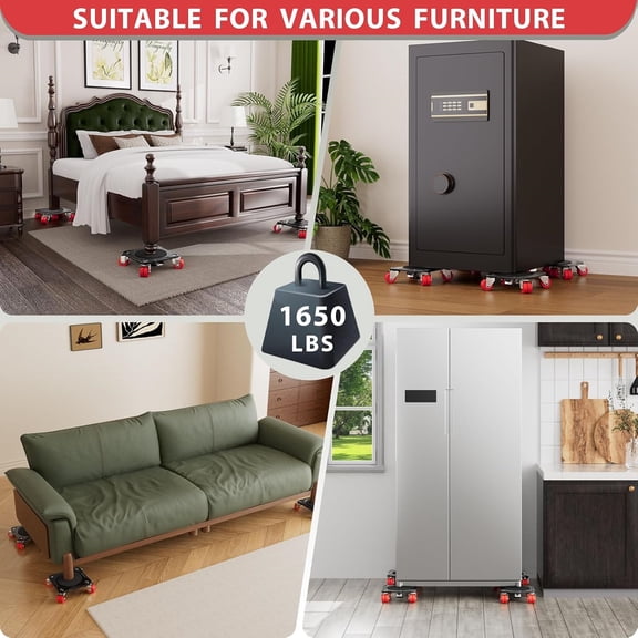 Furniture Mover Ultra with 8 Wheels  All-New Upgraded Heavy Item Moving Tool Double-Wheeled Low-Profile Dolly with Auxiliary Lifter, Full Carbon Steel Panels, Supports up to 1650 lbs