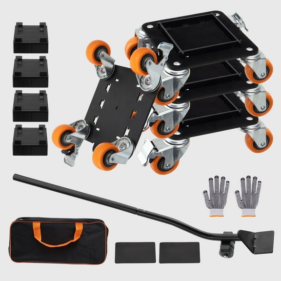 Furniture Movers with 4 Wheels, Carbon Steel Panel Heavy Duty Furniture Lift Mover Tool Set with 360Rotatable Removable Side Guards Brake for Moving Sofa, Bed, Appliance (Load Capacity 2500LB