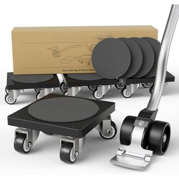 Furniture Movers with Wheels & Lifter Kit by , 1 1/4" Gentle Wheels Made of TPE, 500 LB Max Load Capacity, Furniture Dolly for Moving Heavy Furniture Tool Set (Square)