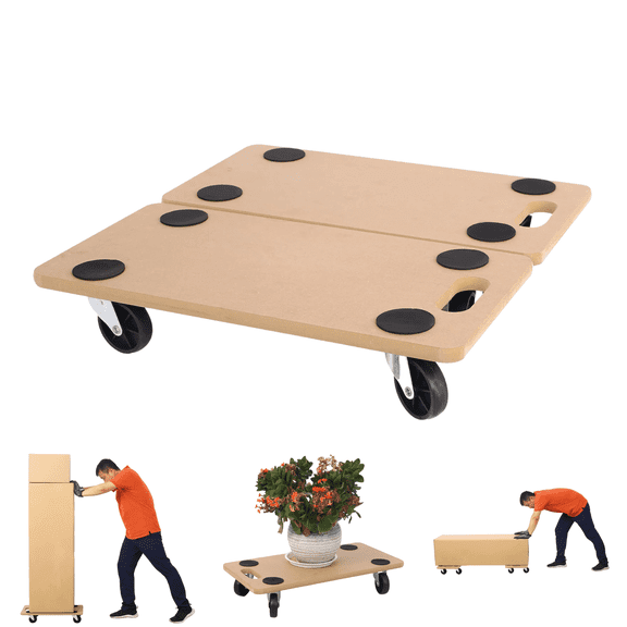 Furniture Moving Dolly, Heavy Duty Wooden Rolling Mover with Wheels, 500 lb Capacity, Non-Slip Platform for Moving Sofa, Piano, Fridge, 2-Pack