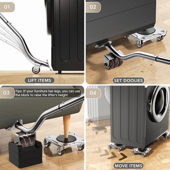 Furniture Moving Set with Furniture Lifter - Furniture Dolly, Furniture Movers with Wheels, Upgraded Carbon Steel Panel and 4 360 Rotating TPE Wheels, Max Load 1100LBS, Move Heavy Duty Easily