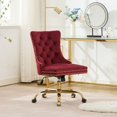 thumbnail image 1 of Velvet Office Desk Chair with Swivel Wheels, Modern Vanity Chair with Golden Metal Base and High Back, Tufted Button Adjustable Height Chair for Living Room, Bedroom, Apartment, Red, 1 of 7