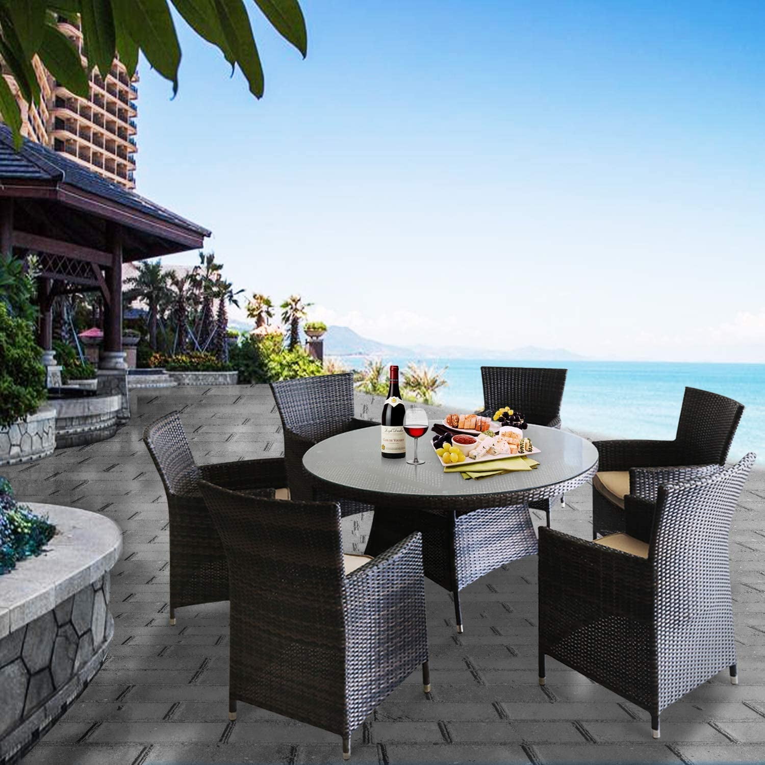 Furniture One 7PCS Wicker Patio Dining Set Rust Free Aluminium Frame