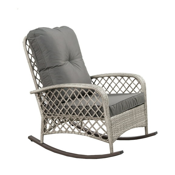 Furniture One All Weather Steel Frame Rocking Chair with Cushions, Gray