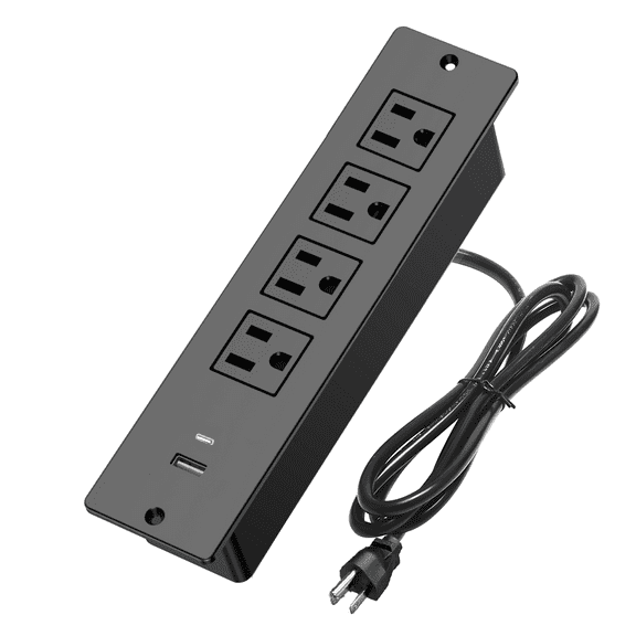 Furniture Outlet with USB Ports Recessed USB Outlet with Extension Cord, Furniture Power Strip for Cabinet/Nightstand/Table, Hidden Extender Outlet with Multiple USB C Surge Protection for Home