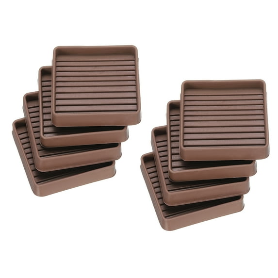 Furniture Pad, 8Pcs 2.5''x2.5'' Square Rubber Non-slip Caster Cup with Anti-slip Strip for Hardwood Floor (Brown)