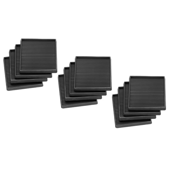Furniture Pads, 12Pcs 4'' x 4'' - Square Rubber Chair Leg Floor Protectors, Non-slip Caster Cup (Black)