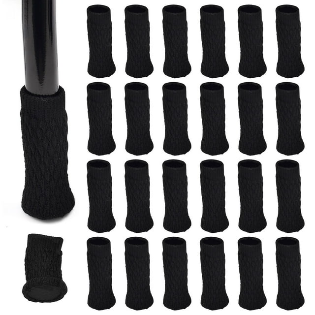 24Pcs Black Knitted Furniture Leg Socks, Chair Sliders, Easy Feet Covers, Noise Reducing