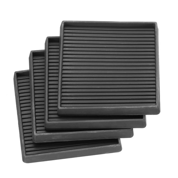 Furniture Pads, 4Pcs 4'' x 4'' Square Rubber Non-slip Caster Cup with Anti-slip Strips for Hardwood Floor (Black)