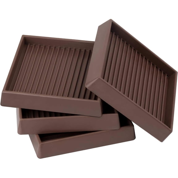 Furniture Pads Rubber Furniture Caster Cups, Anti-Sliding Bed Stopper Floor Protectors with Grip, 3x3 Square Non Slip Furniture Pads - Protect Any Flooring (Brown, 4 Pack)