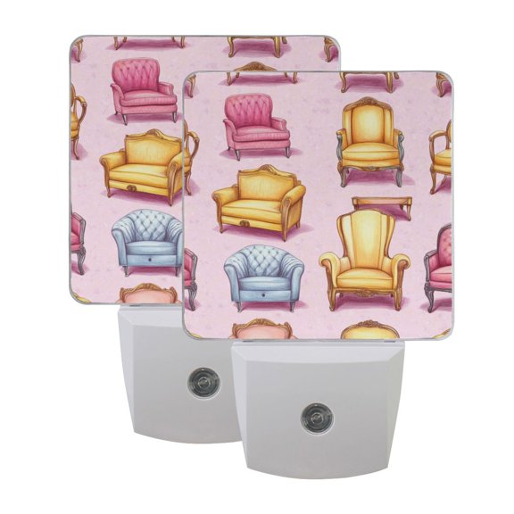 Furniture Patterns Pink Background LED Night Light with Smart Sensor Plug Into Wall Dusk to Dawn 2 packs