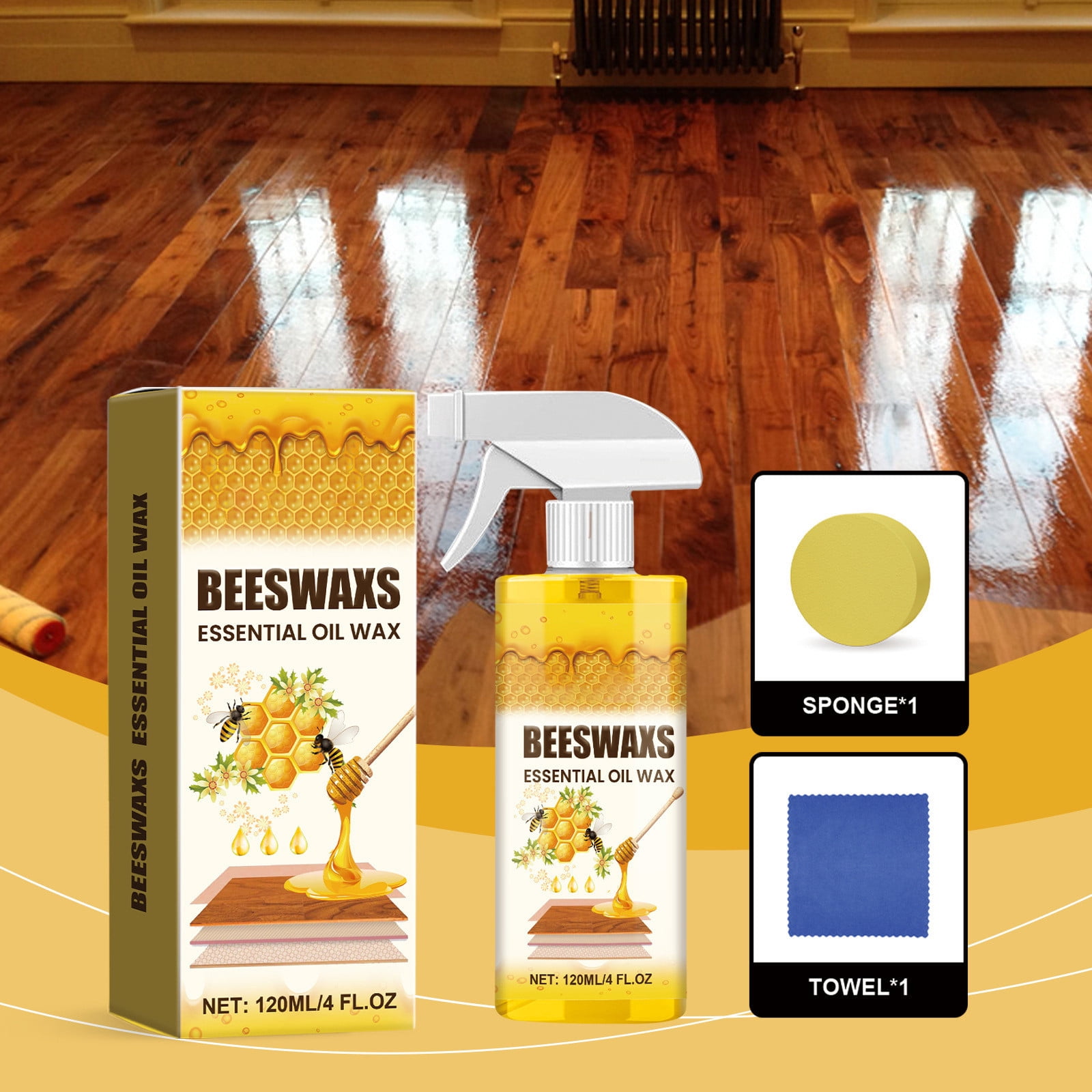 Furniture Polish, Beeswax Wood Polish, Beeswax Furniture Polish, Beeswax Furniture Polish, 2 Count Beeswax Essential Oil Kit, Includes 2 Applicator Sponges and 2 Microfiber Towels