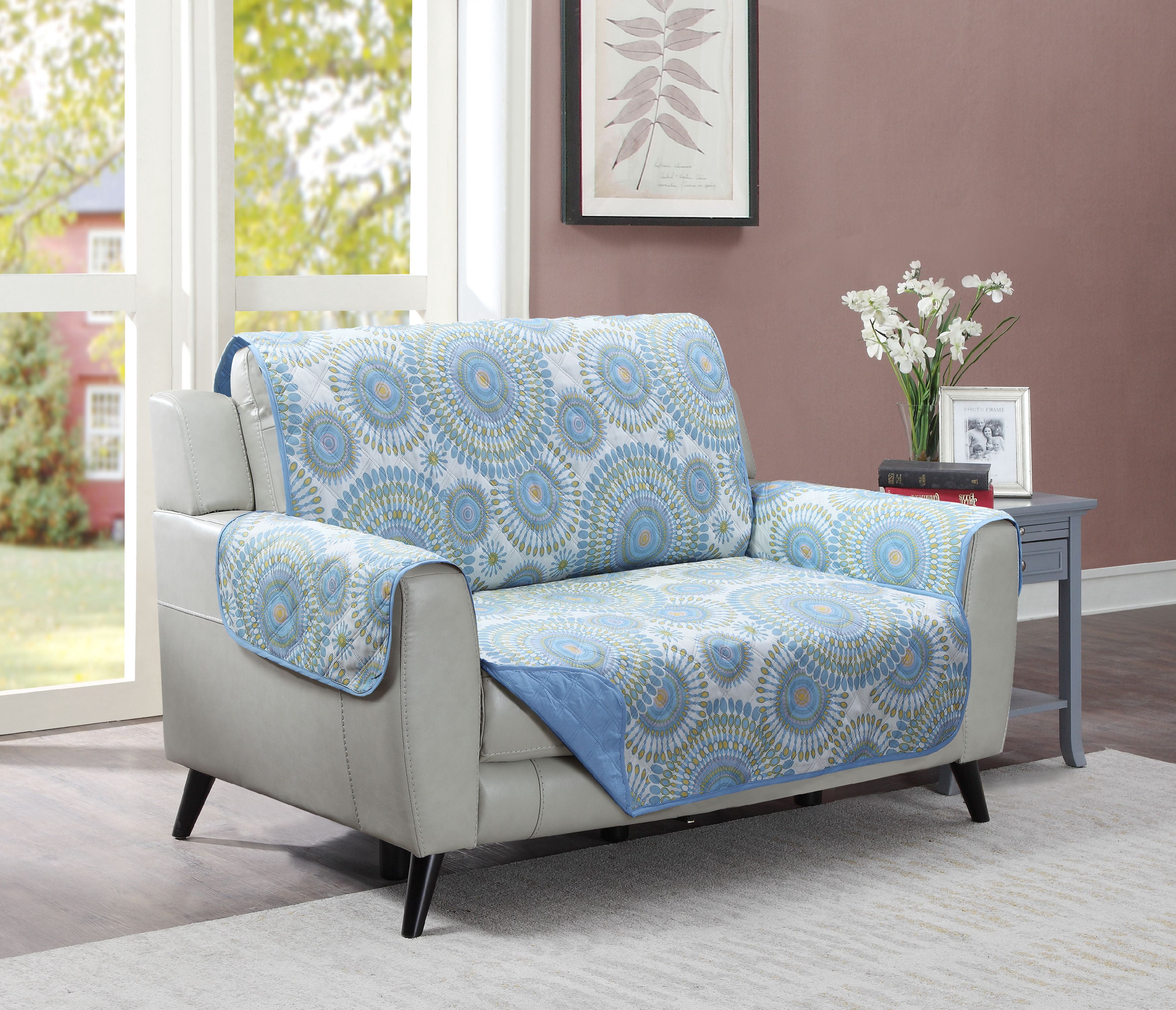 Furniture Protector Loveseat Blue Starburst Reverse to Solid