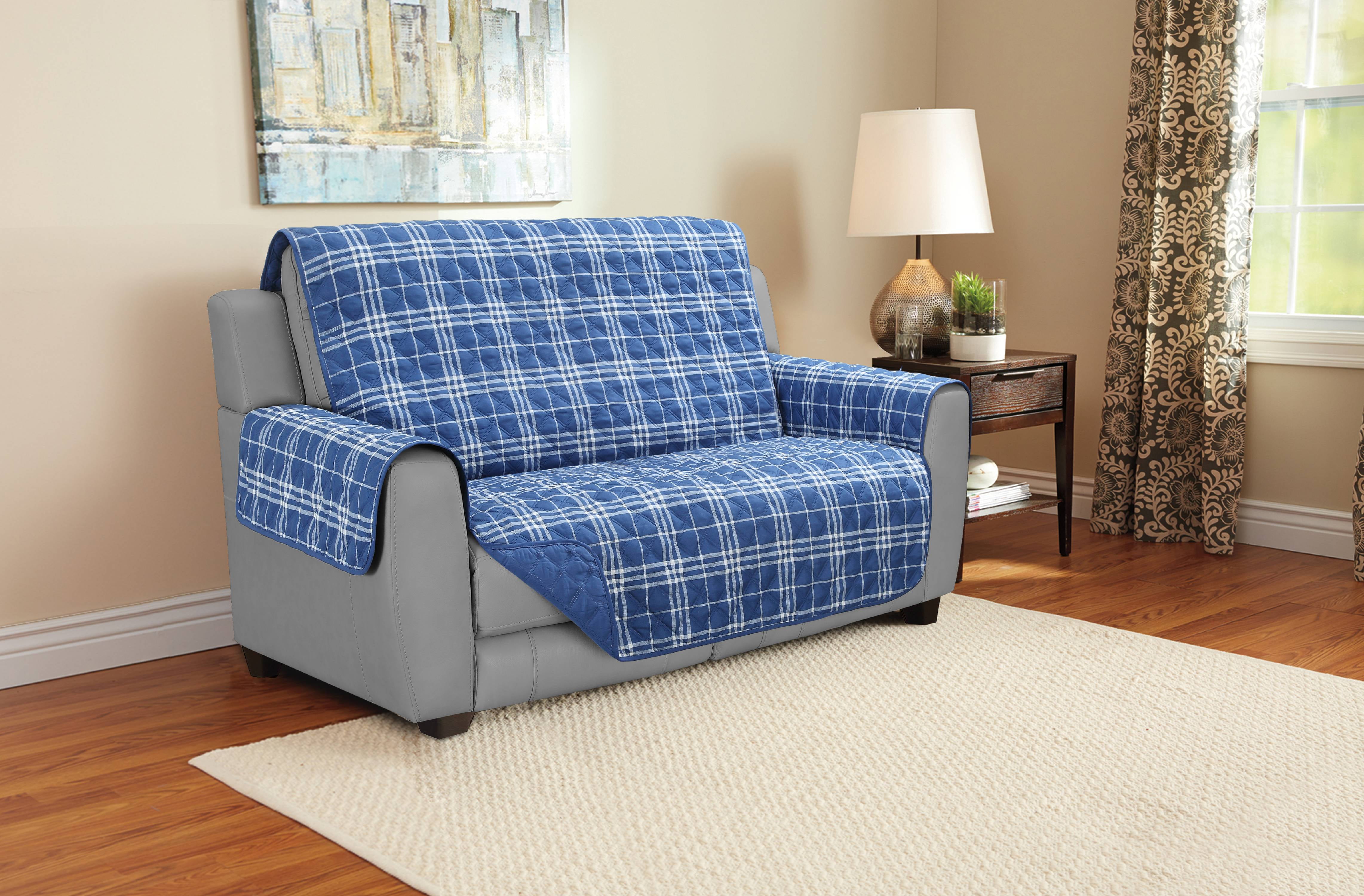 Blue Plaid Loveseat Furniture Protector