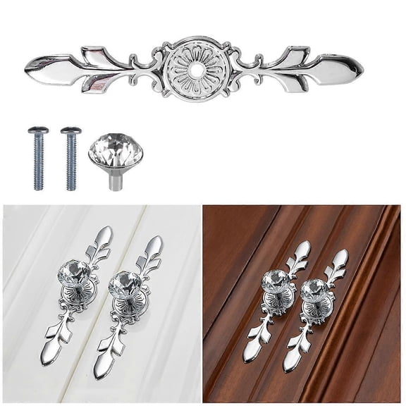 Furniture Pull Knobs for Wardrobe Pull Classical Style Silver Alloy and Glass 17 x 3.5 x 3 cm