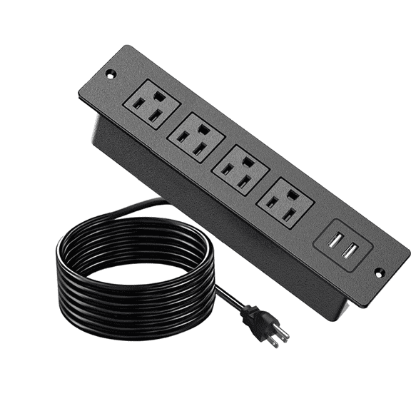 Furniture Recessed Power Outlet - 4 Outlets USB A Power Strip, Flush Mount Hidden Desk Grommet, Surge Protector & Multi Plug Extender for Cabinet/Counter/Wall