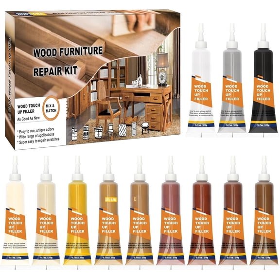 Furniture Repair Kit, 12 Colors  Repair Kit,  Touch up Fillers, Repair Scratch, Cracks, Discoloration for Wooden Cabinet, Floor, Door, Table Surfaces  Filler
