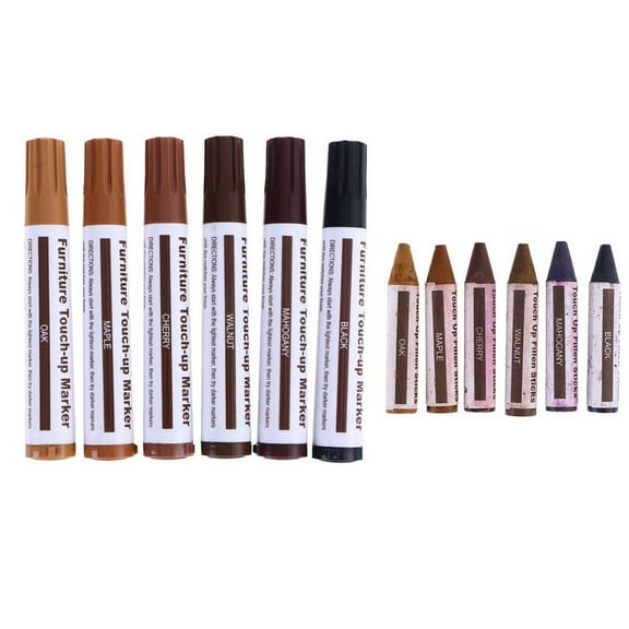 Furniture Repair Kit Wood Markers - Set of 12 - Markers and Wax Sticks with Sharpener Kit, for Stains, Scratches, Wood Floors, Tables, Desks, Carpenters, Bedposts, Touch Ups, and Cover Ups