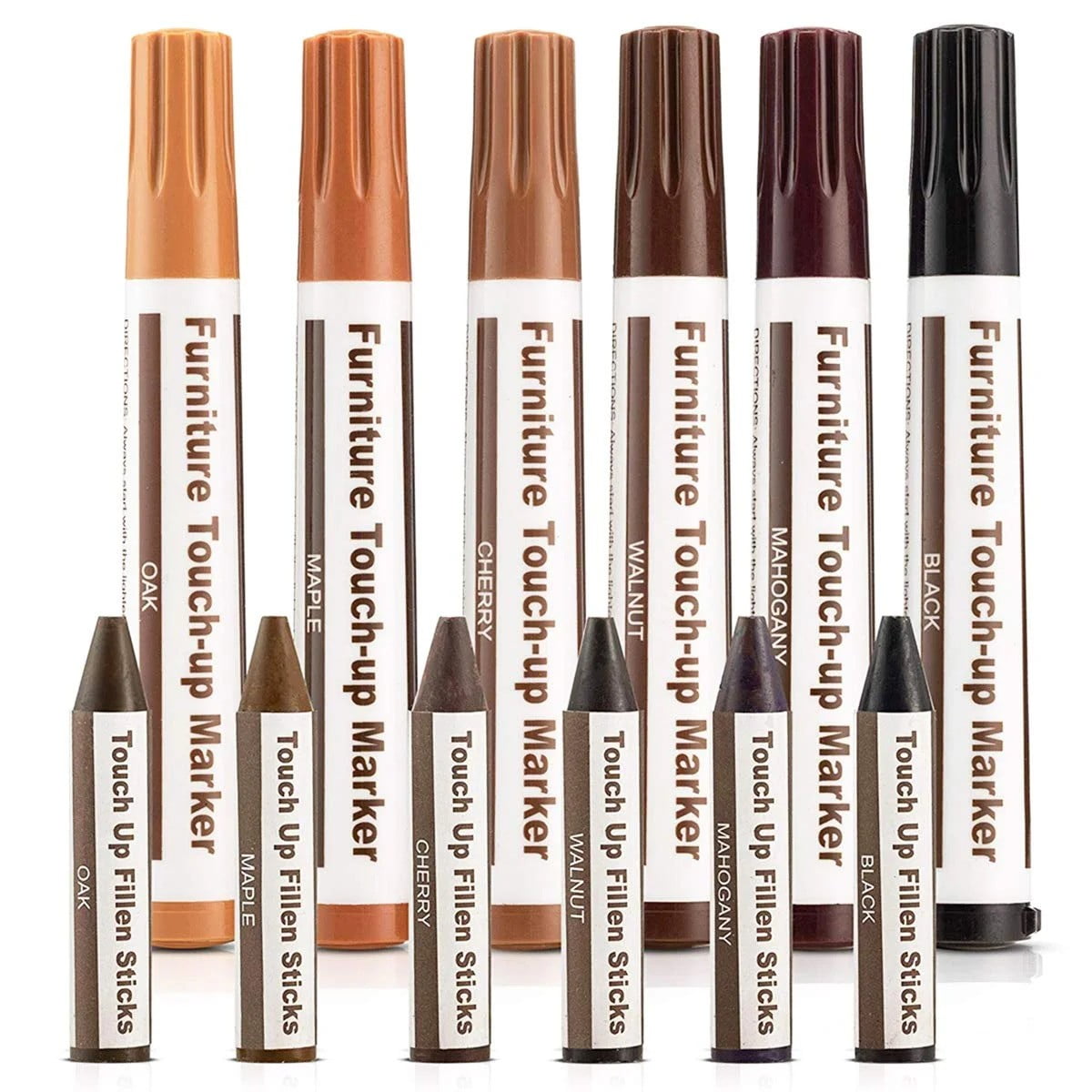 Furniture Repair Kit Wood Markers - Set of 12 - Markers and Wax Sticks with Sharpener Kit, for Stains, Scratches, Wood Floors, Tables, Desks, Carpenters, Bedposts