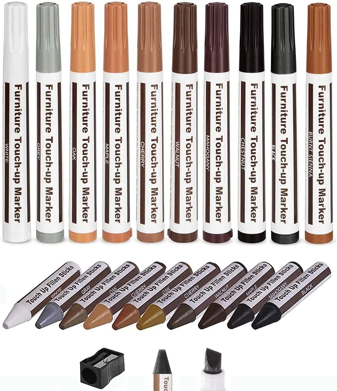 Katzco Furniture Repair Kit Wood Markers - Set of 13 - Light Colored Markers  and Wax 