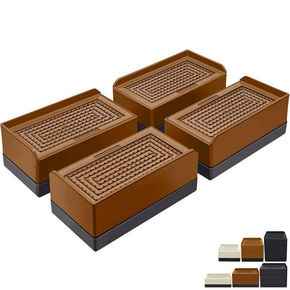 Furniture Risers 1.5 inch,Rectangle Adjustable Risers Blocks for Bed Sofa Table and Couch Lifting，Heavy Duty Support Up to 1,300 Lbs (4 Pack-Brown)