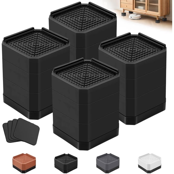 Furniture Risers Bed Risers - Rectangular Adjustable Block Riser for Raising 1.5-3 In. & 4.3 In. Beds, Tables, Sofas, Refrigerators, Washers - Up to 4,000 Pounds (Black, Three Layers 4.3inches)