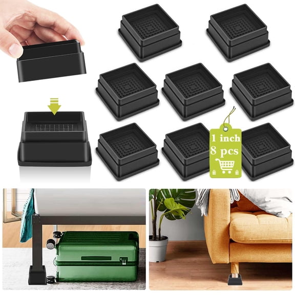 Furniture Risers Black 8 Pack 1 Inch- S Heavy Duty Stackable Adjustable Lift