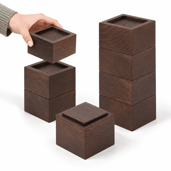 Furniture Risers Set of 8, 2 Inch Height Walnut Solid Oak Wooden Lifts for Beds, Sofas, Chairs
